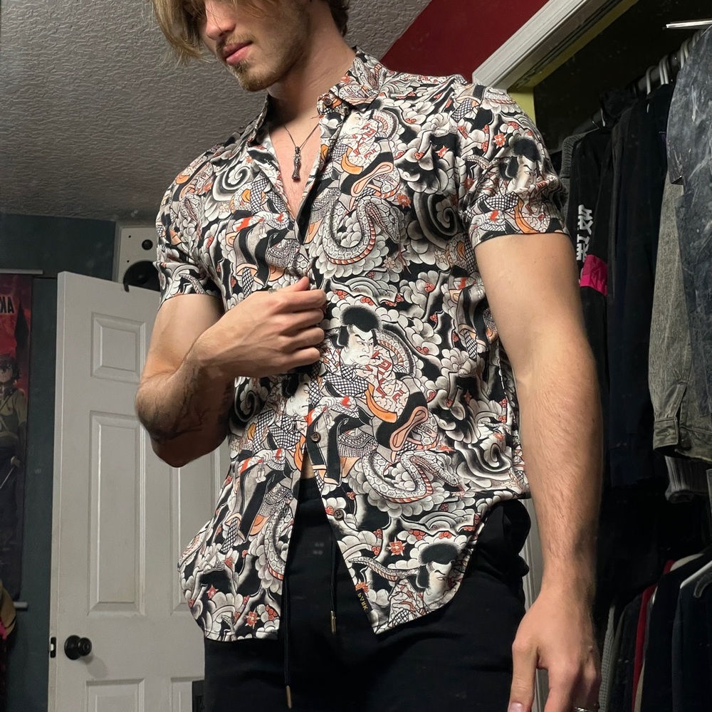 asian pattern button up